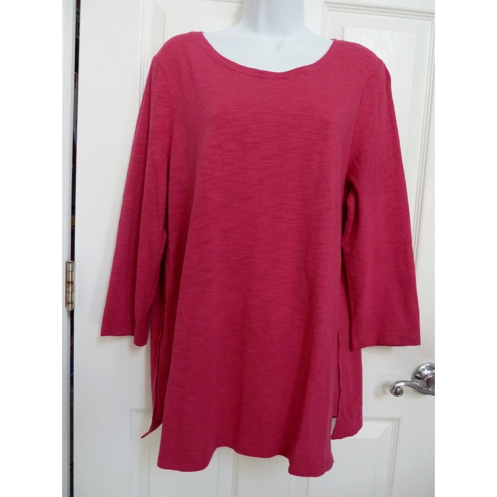Chico's Ultimate Tunic Tee Top Pink Cotton Modal 3/4 Sleeve Size 2 Large 12/14